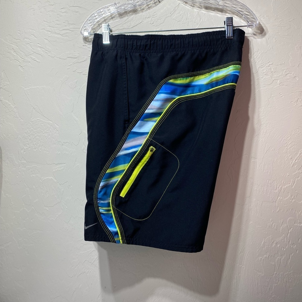Nike Swim Shorts Trunks Sz M Mens Black Lime Green Blue Mesh Lined